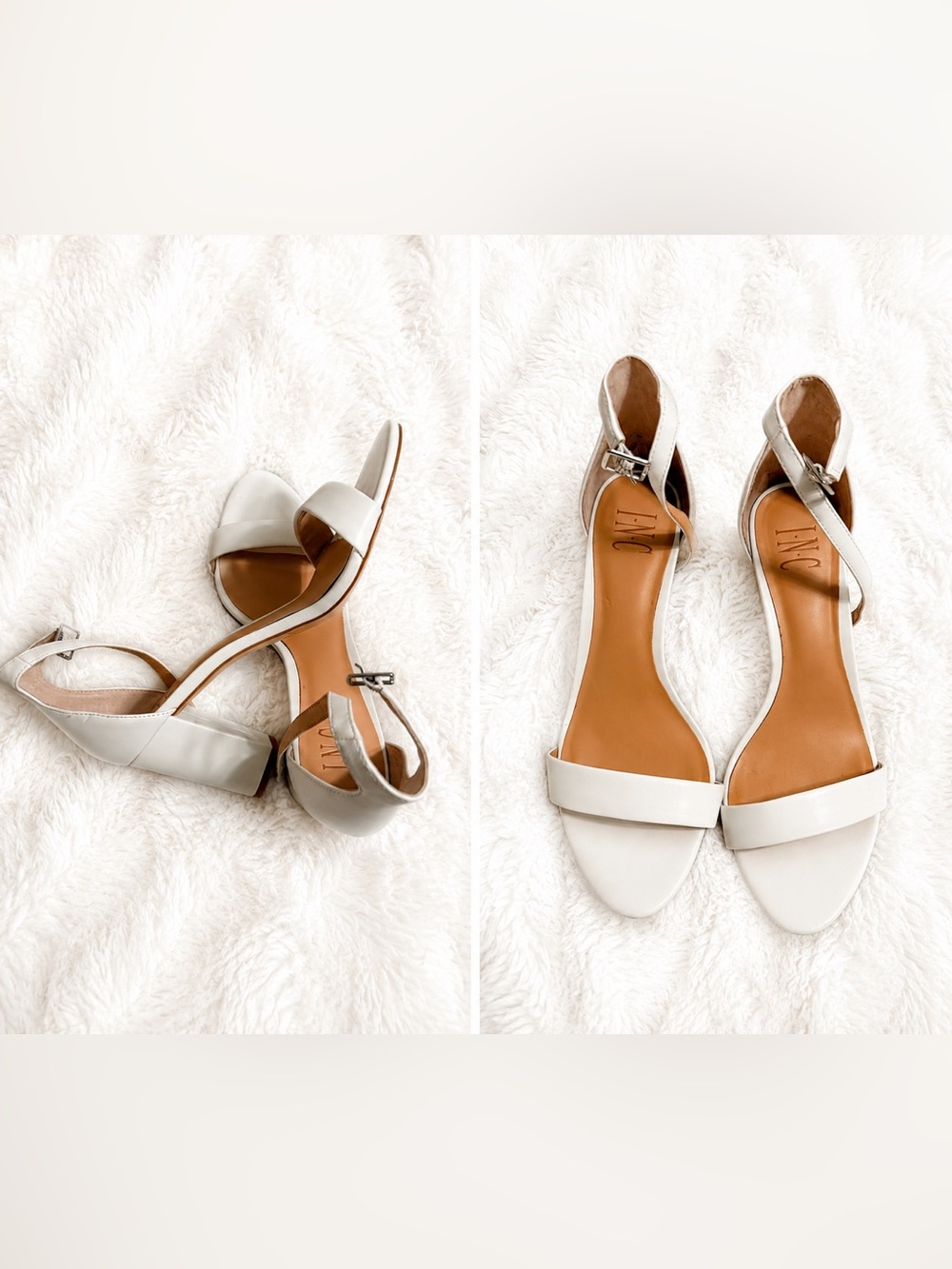 INC International Concepts White Ankle-Strap Open-Toe Block 3" Heels Pumps